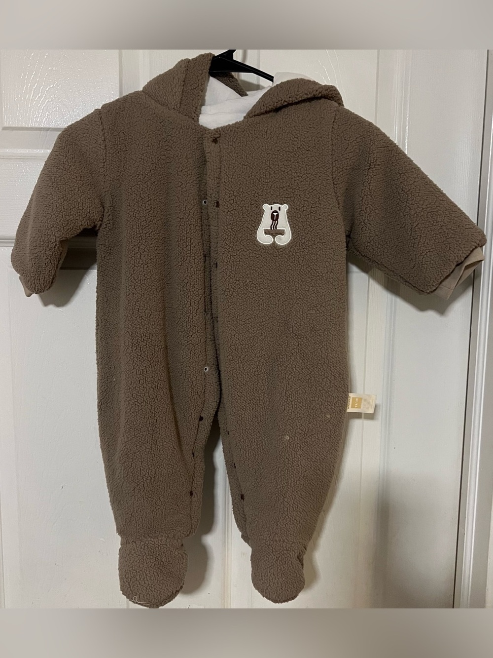 Mayoral Brown Fleece Hooded Baby Footie with Bear Patch